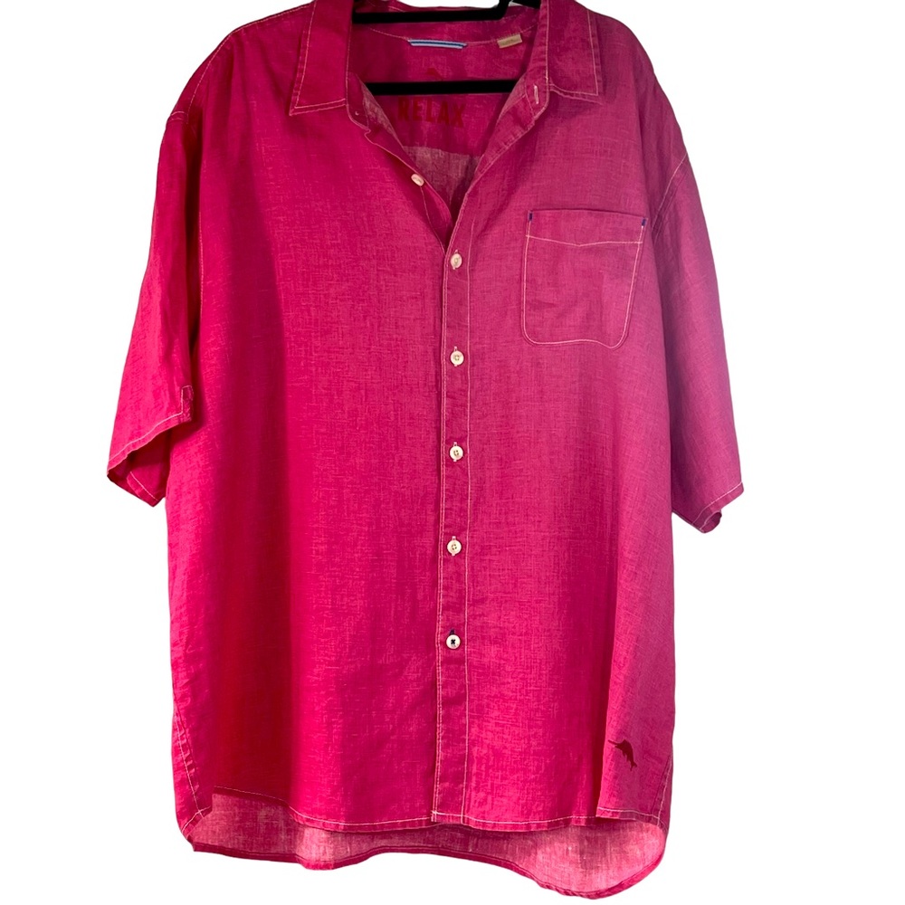 Men’s Like New Tommy Bahama 2XB Pink Short Sleeve Button Down Shirt 100% Linen